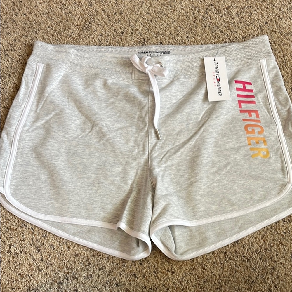 Tommy Hilfiger Gray Athletic Shorts with Dolphin Hem Large
